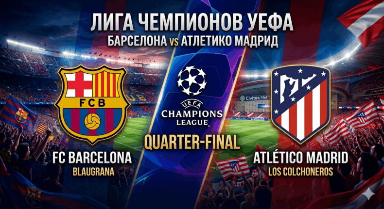 Четвертьфинал Лиги чемпионов 2025/26 между «Барселоной» и «Атлетико» Мадрид
